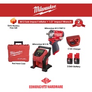 EEHIONG1977 MILWAUKEE M12 BI-0 Compact Inflator SOLO M12 FIWF12-302C FUEL 1/2" Stubby Impact Wrench SET B3 Battery C12C Charger Hard Case RM1388 COMBO M12BI-0 M12FIWF12-302C BI FIWF12 1388