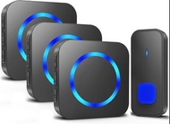 Wireless doorbell, battery operated, push button, 3 plug-in receivers with a 1300-foot long range, 5