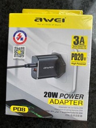 Awei PD+QC 20W雙輸出快充充電器  PD8