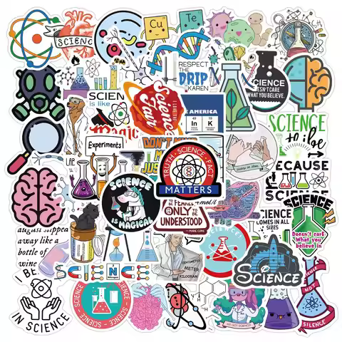 50PCS Physics, Chemistry, Biology Experiment Vinyl Stickers, Student Science Laboratory Sticker Deca