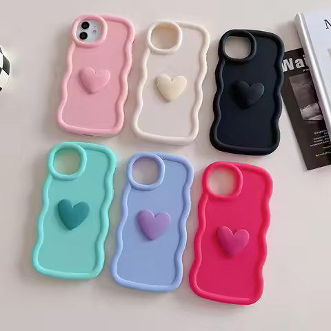 3D Cute Love Heart Wave Silicone Case For Samsung Galaxy M55 M15 F55 F15 F14 C55 M23 5G M32 M22 M12 