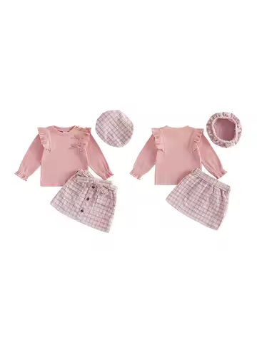 Hat Outfit Skirt Shirt Shirt Houndstooth Houndstooth Outfit Long Sleeve Toddler Girl Outfit Toddler 