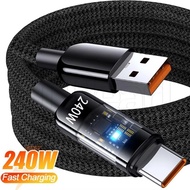 0.25/1/1.5/2M 240W Fast Charging Type C Data Cable - Nylon Braided Phone Charger Line - Black Data T