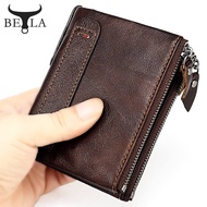 BELA Short Wallet Genuine Leather Purse coin purse multifunctional wallet Rfid Blocking for Men Women Zipper Durable