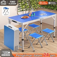 Elegan Home Meja Lipat Koper 4 Kursi, Meja Lipat Meja Koper Aluminium