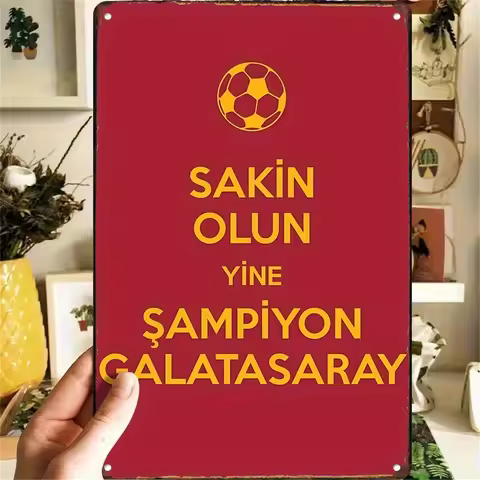 Galatasaray Team Vintage Iron Wall Art Sign - Red & Yellow Soccer Decor with Turkish Victory Text, I