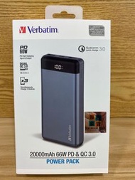 (原裝行貨) Verbatim 20000mAh 66W PD &amp; QC3.0 Power Pack 流動充電池
