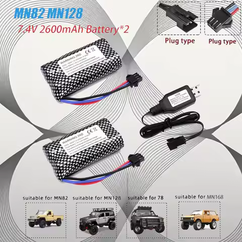 MN82 RC Car 7.4V Battery High Capacity Rechargeable Battery for Remote Control Car Truck with MN128 