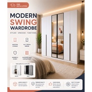 ⭐Almari Swing Door Wardrobe⭐ 5ft / 6ft / 8ft x 8ft / 9ft Height Wood Glass Mirror Door With Soft Clo