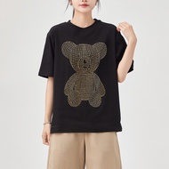 Eyouth 13155 Womens Oversized T-Shirt with Geometric Bear Print - Casual Loose Fit Short Sleeve Tee