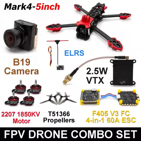 Mark4 5inch FPV Frame Kit F405 V3 60A ESC Stack 2207 Motor 2.5W VTX ELRS Propeller for Long Range Fr