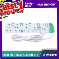 2000W (2METER) Penyambung Plug 5 Gang, Extension Socket Plug Extension Power Trailing Socket 3 Pin 5