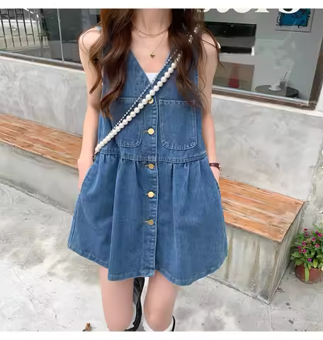 Cowboy Shoulder Strap Dress Female Design Sense Niche Spring And Autumn Slimming Sleeveless Camisole