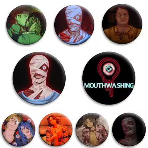 58/44/32mm Hot Horror Game Mouthwashing Creative Badge Tinplate Soft Button Pin Brooch for Backpack 