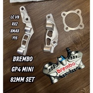 LC V8 RXZ XMAX Y15 Original Brembo GP4 Mini 82MM Radial Brake Caliper Front 4 Pot Set Siap Bracket &