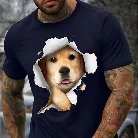 Trendy Men's T Shirt Summer Cute Pet Golden Retriever Graphic 3D Printed Short Sleeve T Shirt Women 