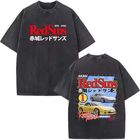 Anime Initial D AE86 Drift Akagi RedSuns Vintage Washed T Shirt Takumi Fujiwara R34 Skyline GTR JDM 