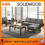 (FREE Installation + Shipping) KBS Luthersville Wooden Sofa Set / FULL SOLID RUBBERWOOD / Mid-century Design / Retro / Grey / Fabric Sofa / Sofa Kayu