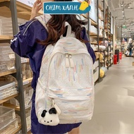 Lovely women's school backpack, Korean ulzzang style, soft fabric, many waterproof compartments CX17