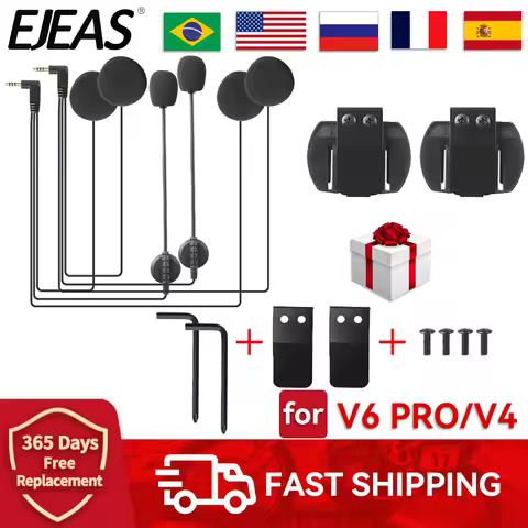 EJEAS V6 Pro V4 Motorcycle Helmet Intercom Microphone Speaker Headset 3.5mm with Helmet Intercom Cli