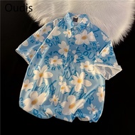 【M-8XL】Plus Size Hawaiian Flower Shirt for Men Floral Graffiti Printed Button Up Shirt for Men