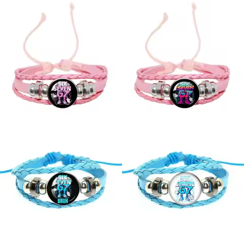STEAL A BRAINROT Blue 67 Funny Meme Anime Glass Bracelets Art Multilayer Braided Blue Pink Bracelet 