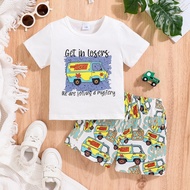 1-8Years Boy Suit for Baby Boy Short Sleeve Vehicle Letter Print O-neck Clothing Set 2pcs Soft Fabri