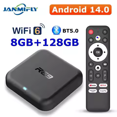 R69-1 Android 14 TV Box RK3518 8GB+128GB WiFi 6 4K Ultra HD Media Player with Google Voice Remote Ne