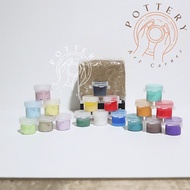 Pottery Art Corner Stoneware Clay 500Gram & Cat Akrilik Set Modelling Clay Clay Light Grey Siap Paka