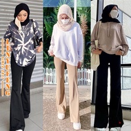 high waist pants botcut seluar bootcut palazzo knitted fit to m-l ( Freesize) wide leg pants legging