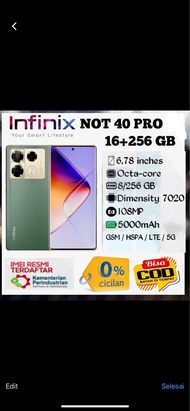 infinix Not 40 PRO NFC gaming Ram 16+256 GB mediatek dimensity 7020 kamera 108 mp wireless charger g