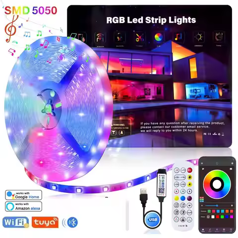 Usb Rgb Led Light Strip 5V 5050 1-30M Tuya Wifi Alexa Bluetooth Ir App Control Tape Tv Backlight Chi