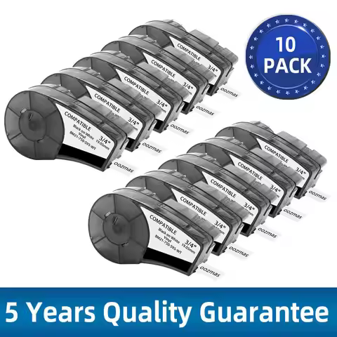 1-10PK Compatible for Brady BMP21-Plus M21-750-595 19.1mm Black on White 3/4' Vinyl Label Cartridge 