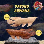 Premium 50 cm Wooden Arowana Fish Statue - High-Quality Handcrafted Fish Décor for Home, Office, Tab