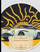 Composition Notebook College Ruled: Retro Aston Martin DB1 Artwork, Vector Image, Size 8.5x11 Inches