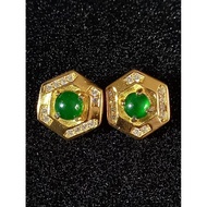 #J713 100% Natural Grade A Icy Jade Jadeite Earrings H10.4m 925 Silver