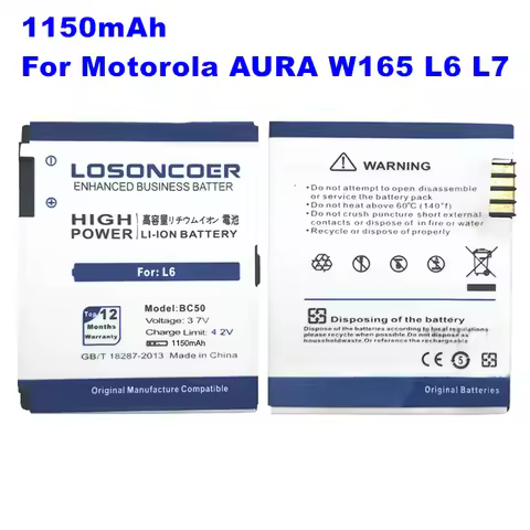 LOSONCOER 1150mAh BC50 Battery For Motorola Moto RIZR Z3 ROKR Z6m SLVR L2 L6 L7 KRZR K1 K2 R1 Z1 Z3 