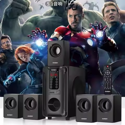 5.1 Intelligent Home Combo Theater Bluetooth Speaker Wooden Subwoofer 3D Surround Sound Memory Play 