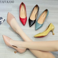 6.5Cm High Heels Dress Shoes Patent Leather Women Pumps Pointed Toe Boat Shoes Thin Heeled Ol Office Lady Shoe Yellow Red