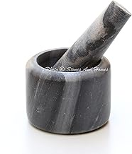 Stones And Homes Indian Grey Mortar and Pestle Set 3 Inch Marble Pill Crusher Herbs Spice Grinder for Kitchen Small Bowl Polished Decorative Round Herbs Spices Stone Grinder - (7.6x5.7x3.7 cm)