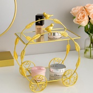 Tempat Kosmetik 2 Layer Gold Tray Kaca Stainless Golden Bird Tray / Rak Susun Sangkar Burung Besi Ka