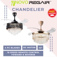 [PROMOTION] REGAIR INOVO Chandelier Crystal Fan 42" Ceiling Fan Remote Control DC Motor / Kipas Chan