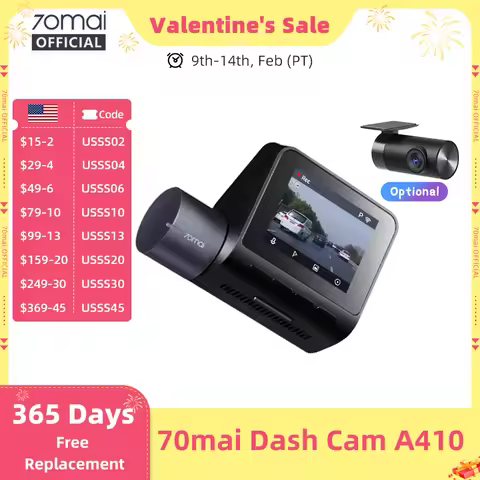 New 70mai Dash Cam A410 1440P 2.5K Image F1.55 Dual-Channel Supported GPS Night Vision 24H Parking U
