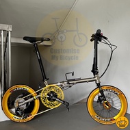 Fnhon Gust 18” • 10 Gear Shimano Litepro Schwalbe Foldable Foldie Folding Bike Bicycle 349 Titanium Gold Dahon Crius