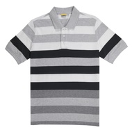 camel active Men Short Sleeve Polo-T in Regular Fit with Multistripe in Grey Cotton Pique 9-280AW23ST1100