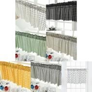 SC Pastoral Style Short Half Window Curtain Plaid Leaves Print Valance Single Rod Pocket Tiers Drape for Kichen Farmhous