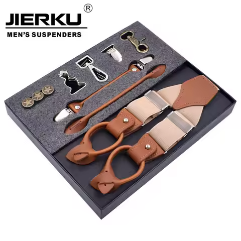New Man's Suspenders Fashion Braces Genuine Leather Suspenders Multifunction SuspensorioTrousers Str