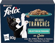 FELIX | Sliced Delights | Adult Cat | Jellied Fish Slices: Salmon, Tuna, Cod, Carrelet | 100% Comple