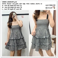 AB656205 Casual Layer Mini Dress Kotak Hitam Putih Wanita Korea Import