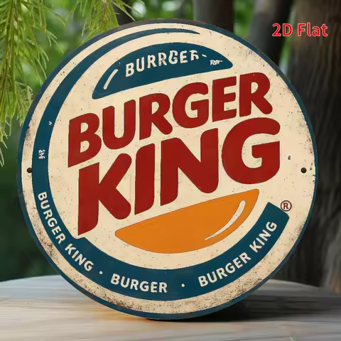 Burger King Retro Metal Sign - Red and White Burger King Logo Decoration - Suitable for Home, Office